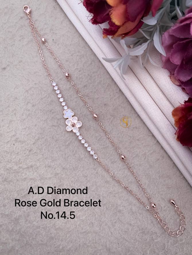 14 Designer AD Diamond Rose Gold Bracelets Wholesale Price In Surat
